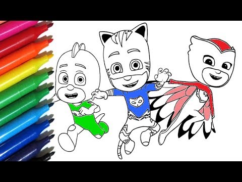 Download Coloring Pages PJ MASKS 2 How to paint Catboy, Owlette & Gekko with Watercolor Markers - YouTube