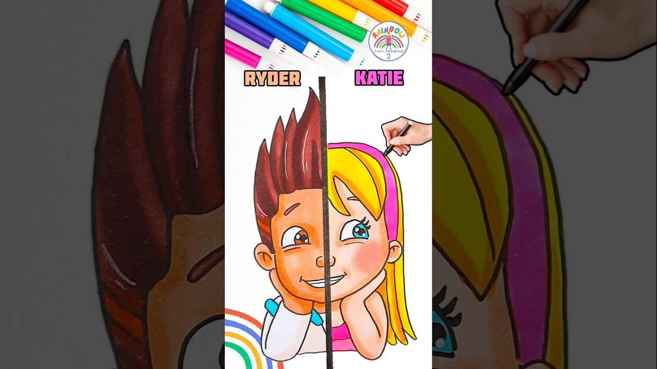 Draw PAW Patrol Simple | Draw Ryder and Katie Easy Drawing 🌈👦🏻👧🏼 