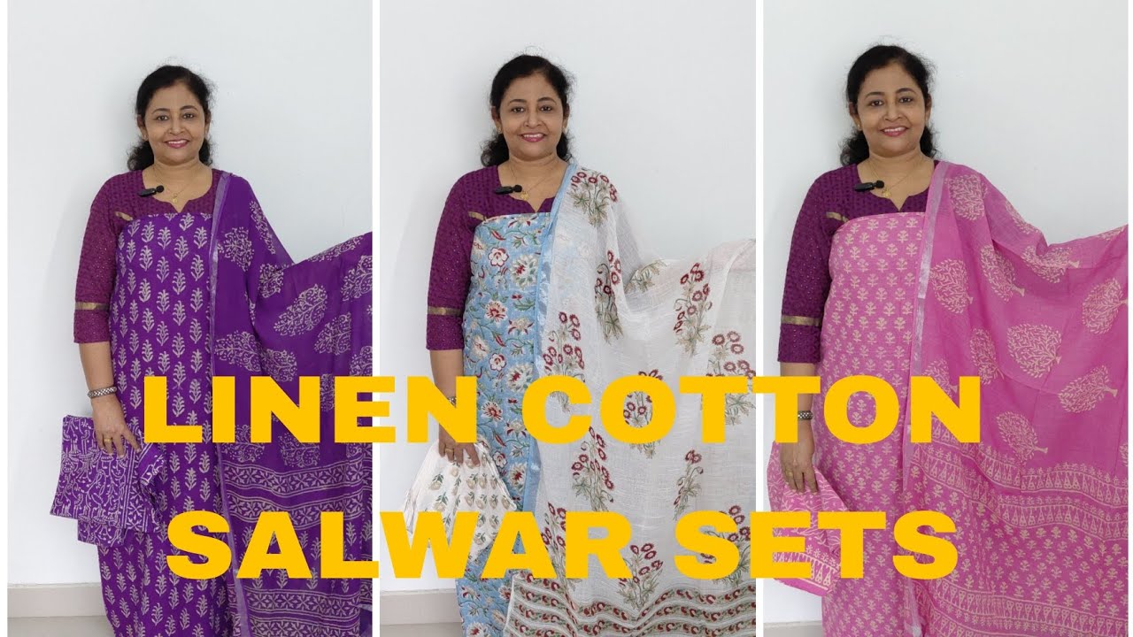 LINEN COTTON SALWAR SETS || HANDBLOCKED || FREE SHIPPING:+91 9061630106