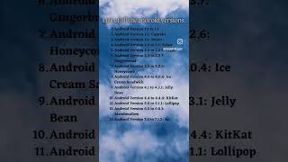 Android versions list #android #technology #ytshorts #viral #youtubeshorts #android  #shorts