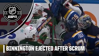 Jordan Binnington Gets Ejected For Sparking A Scrum After The Wilds Goal Nhl On Espn
