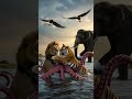“Shocking! Monster Attacks Lion, Tiger, Eagle & Elephant at Sea 😨” #animals #viral #shorts #funny