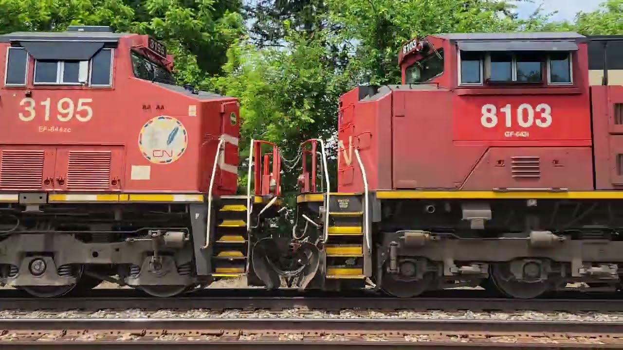 CN 2955, 3195, 8103 pull a Westbound train of Canpotex potash hoppers, CN 3931 DPU at Vicksburg, MI