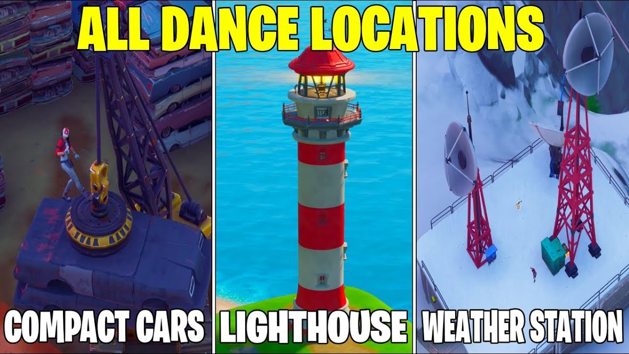 'DANCE AT COMPACT CARS, LOCKIE'S LIGHTHOUSE, AND A WEATHER STATION' LOCATIONS (Fortnite Challenge)