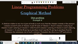 LPP16 | Linear Programming Problems | Diet Problem | Graphical Method | Example 4