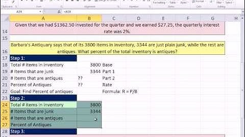 Excel 2010 Business Math 29: Rate = Part/Base