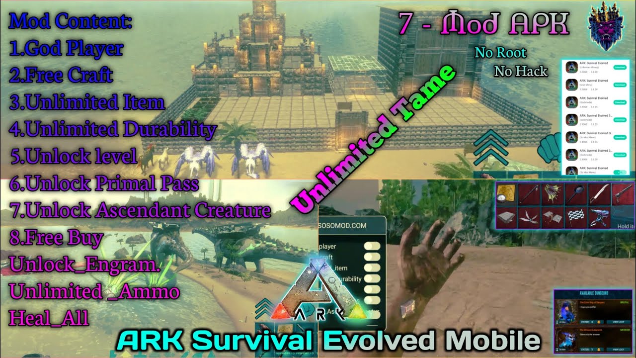 ARK:Mobile 7- Mod APK👉 Primal Pass🔥Unlimited Amber🔥Inf Status🔥Inf Tame 🔥Eerie World & Normal World