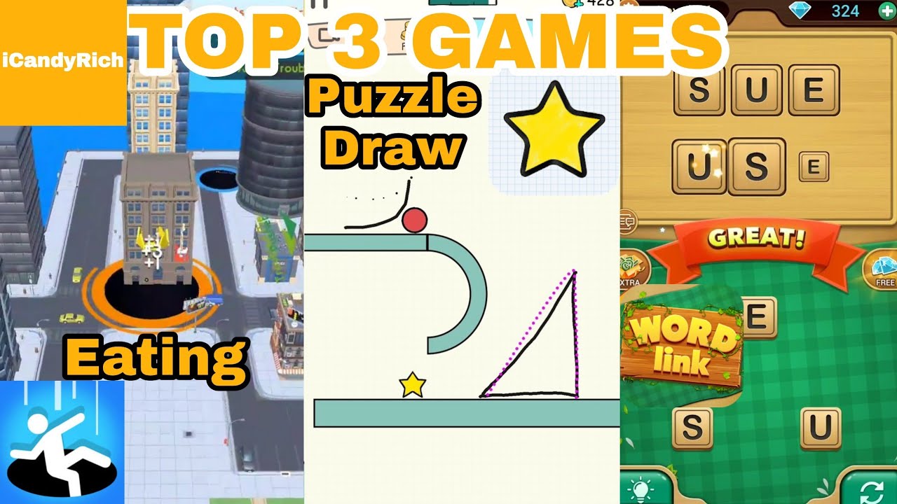 Word Link, Hole.io Eating, Hello Stars Puzzle Top 3 Games Android iOS YouTube