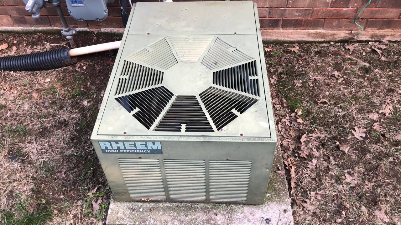 Vintage 1987 Rheem custom air conditioner running - YouTube