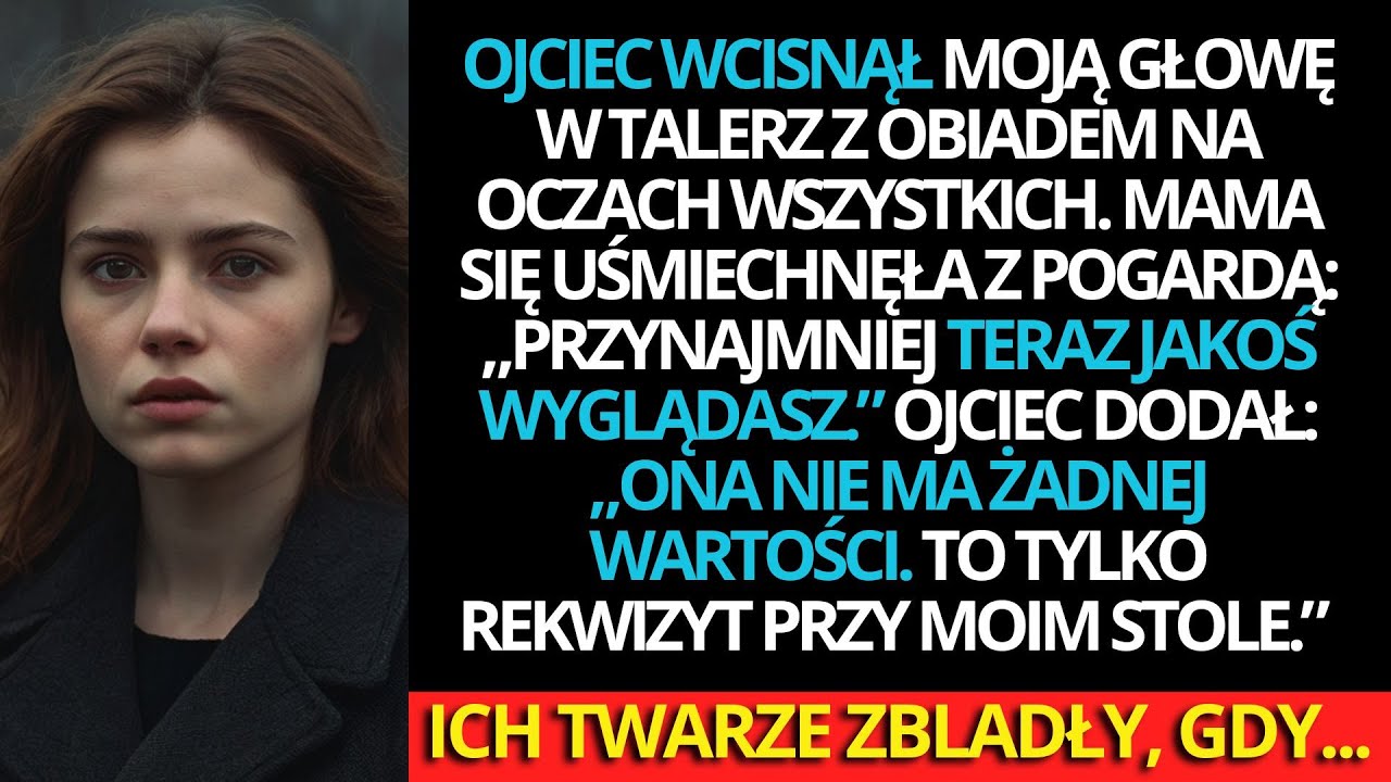 Ojciec wcisnął mi głowę w kolację. Mama się zaśmiała: „Teraz warto na ciebie patrzeć”.