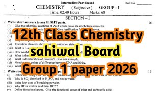 12th class sahiwal board chemistry subjective paper 2026