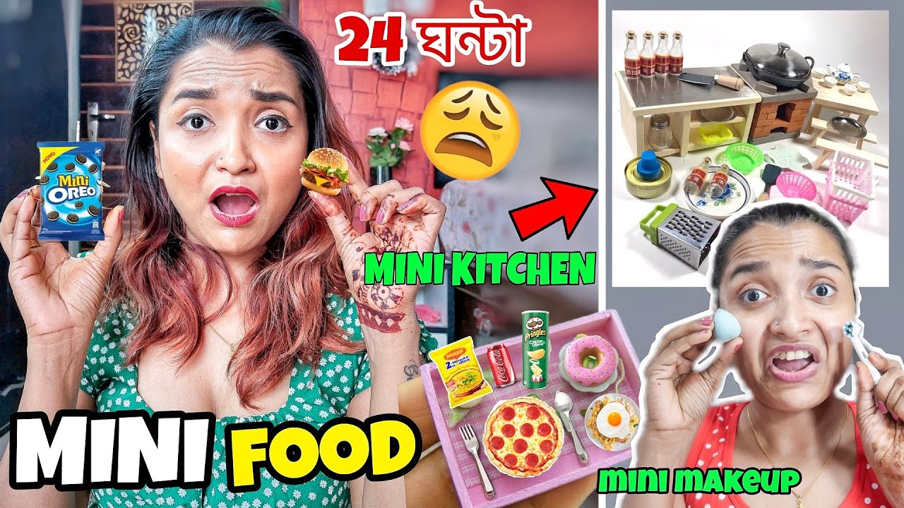Mini Cooking Challenges I ate MINI FOOD for 24 HOURS - আজব MINIATURE COOKING Using Mini Things ...