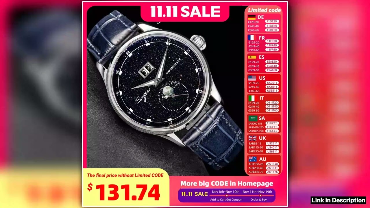 Sugess Mens Watch Limited Edition Moonphase 316L Stainless Steel Case Tianjin ST2528 Movement Luxur