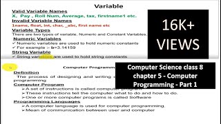 class 8th chapter 5 computer science | Computer Programming ( Part 1) | class 8 chapter 5 computer
