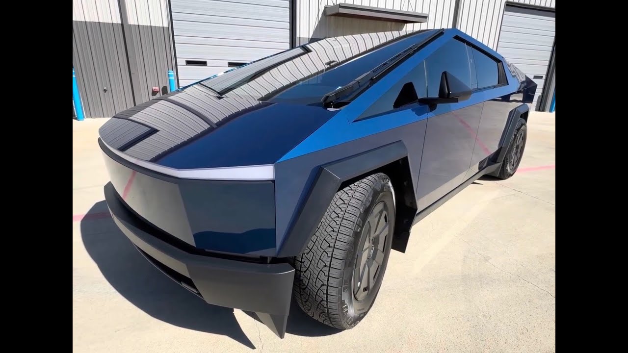 Tesla Cyber truck in Blue Paint Protection Film. 
