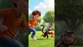“Smart Bandar vs Cute Bacha 😄🍌 | Funny Short”#funnyvideo #monkeyfunny #kidsstory #cartoonstory