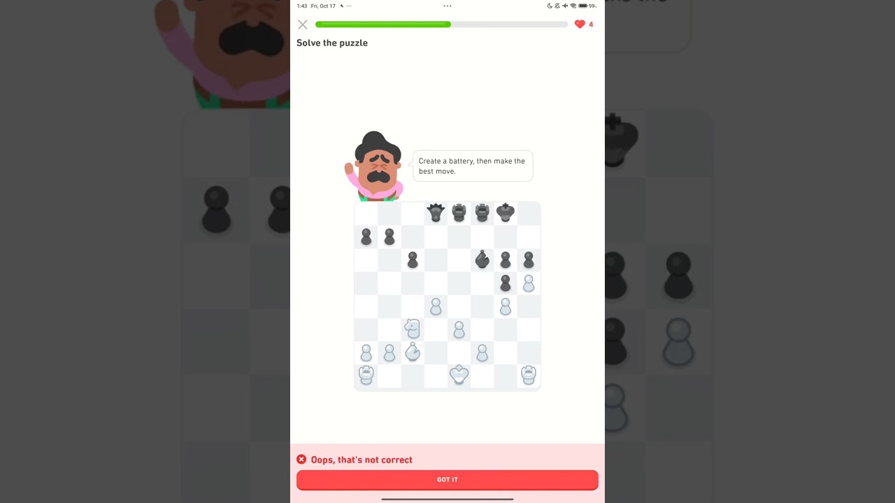 Chess on Duolingo Section 2 Unit 18 Battery on a diagonal 
