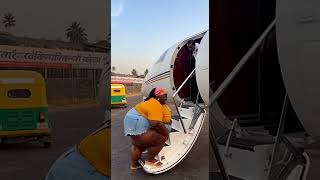 These private jet stairs were not built for her 😂 #viralclips #shorts
