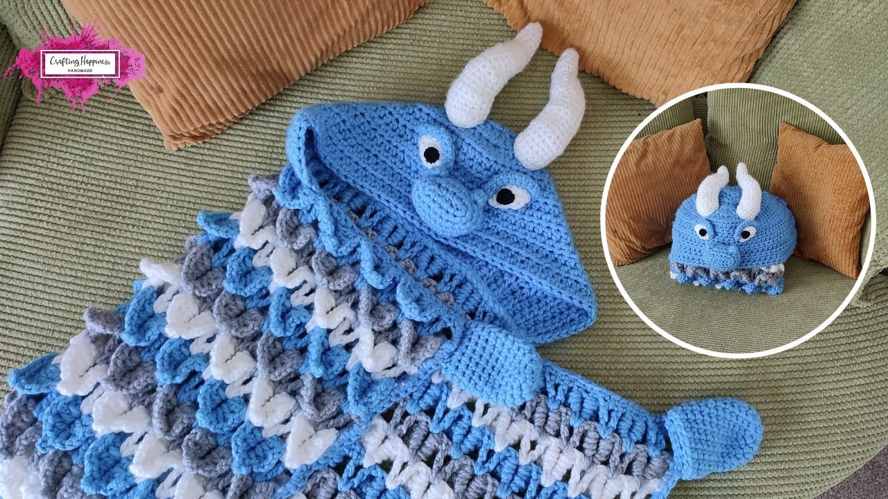 2in1 Ice Dragon Hooded Blanket Crochet Pattern - Crafting Happiness PROMO VIDEO