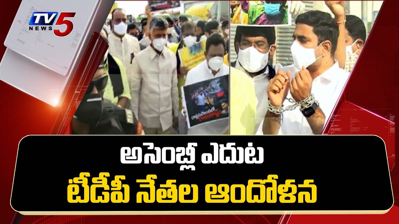 TDP Leaders Protest Against YSRCP Govt at AP Assembly | TDP Vs YCP | AP CM Jagan | TV5 News