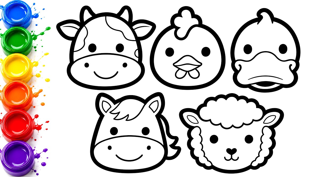 5 Farm Animals Drawing and Coloring 🐶🐮 Drawing Easy Step by Step