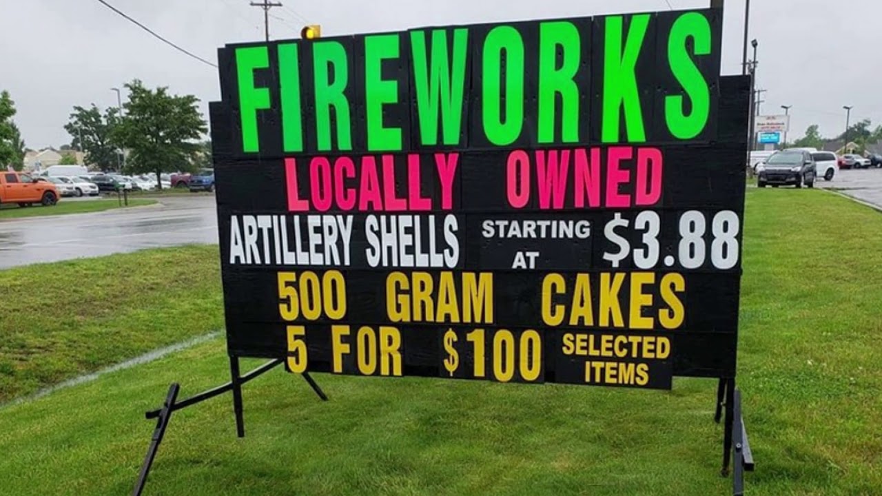 Michigan black signs selling fireworks- Light Bright Signs at work