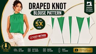 Elegant High Neck Pleated Blouse Pattern | Easy Sewing Tutorial | XS–5XL