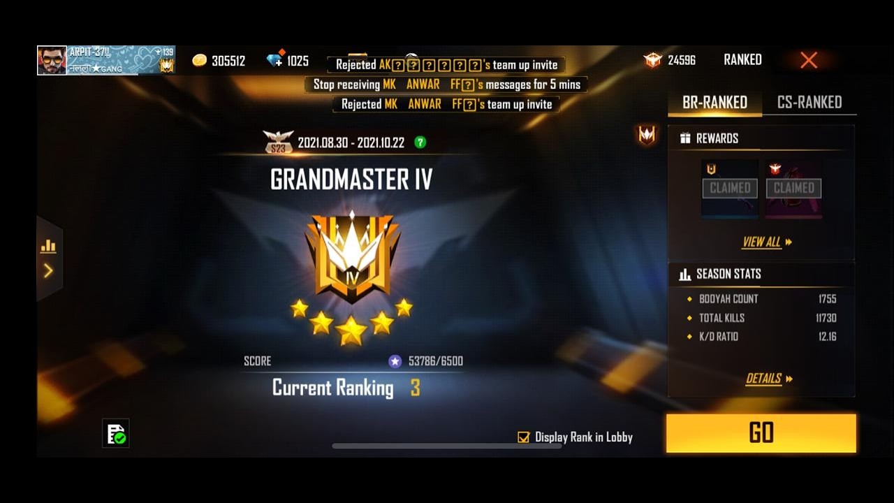 FREE FIRE Live Stream Rank Push - YouTube