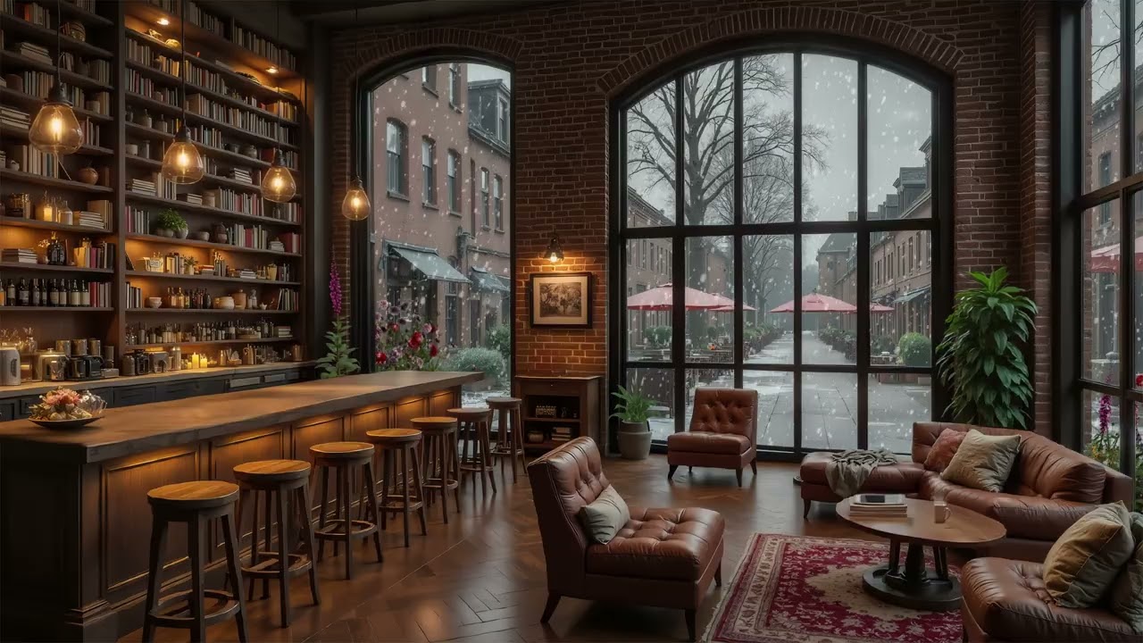 Relaxing winter jazz ☕ Snowys NYC café ambience with warm coffee & gentle piano music