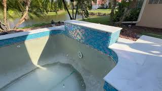 Stunning Akoya Leathered Marble Pool Deck Water Feature By Ges