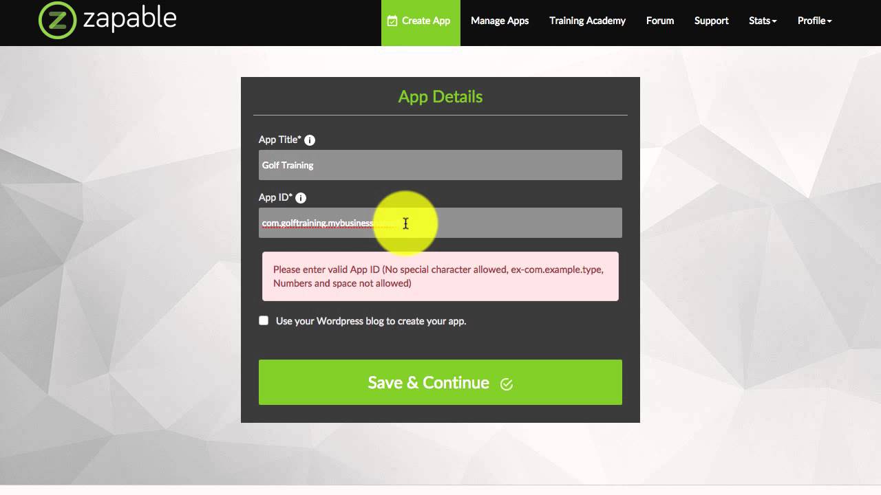 Zapable - Create App Screen
