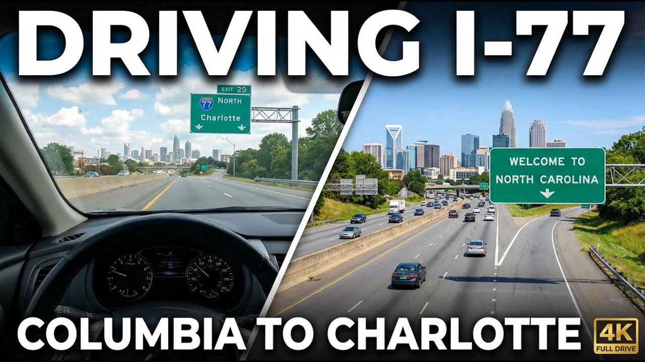 Driving on Interstate 77 from Columbia, South Carolina to Charlotte, NC