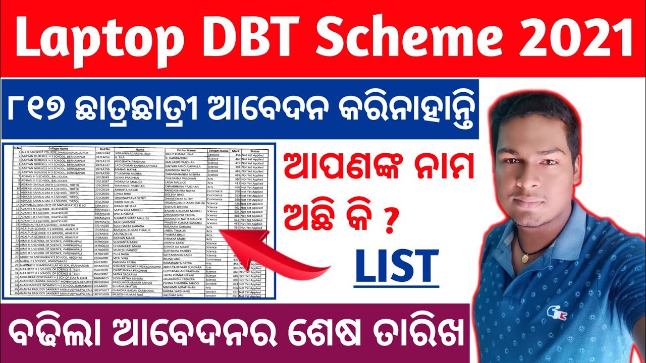 Laptop DBT Scheme 2021 Big Update - 817 students list Released - not yet applied, Rs.30000 ODISHA
