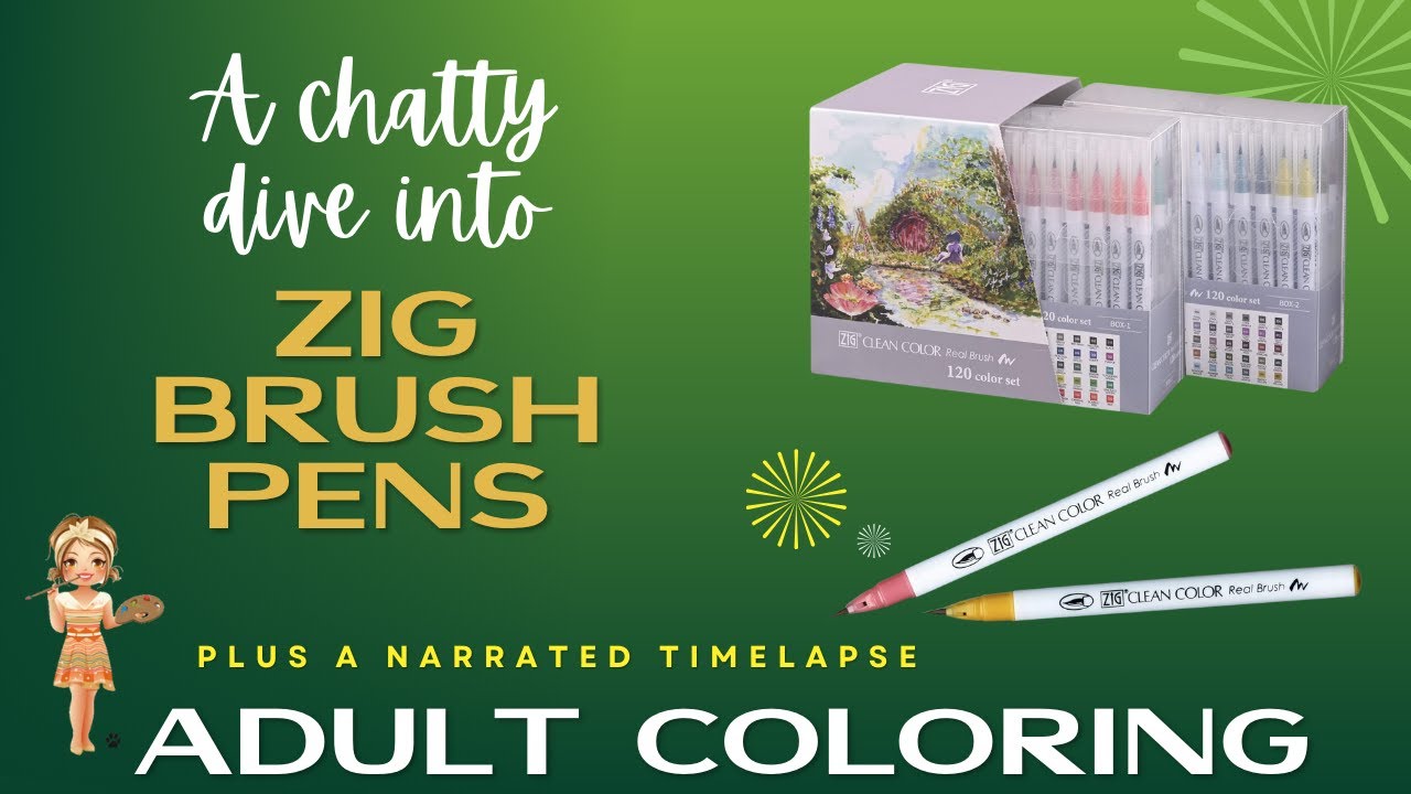 Набор маркеров Zig Real Brush Markers для раскрашивания для взрослых. Плюс видеоурок с комментари...