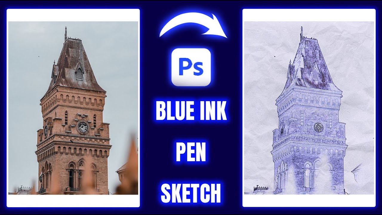 Blue Ink Pen Sketch in Photoshop 