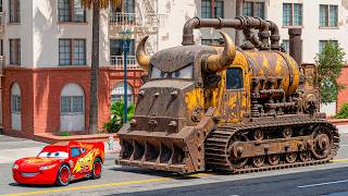 Epic Escape Lightning McQueen vs CONSTRUCTION BULLDOZER M...