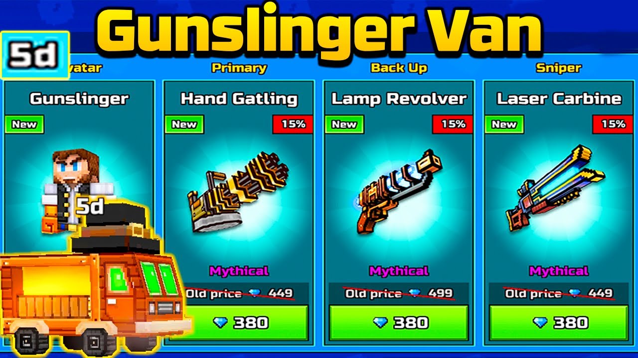 Gunslinger Traders Van Damage Test (Laser Carbine/Lamp Revolver/Hand Gatling) - Pixel Gun 3D