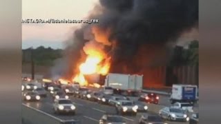 Trucks Explosion in New Jersey - Massive Fire after Crash at Turnpike - NJ - HD