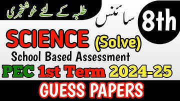 8th Class Science Guess Paper 1st term | Class 8th Science Paper School Based Assessment 2024