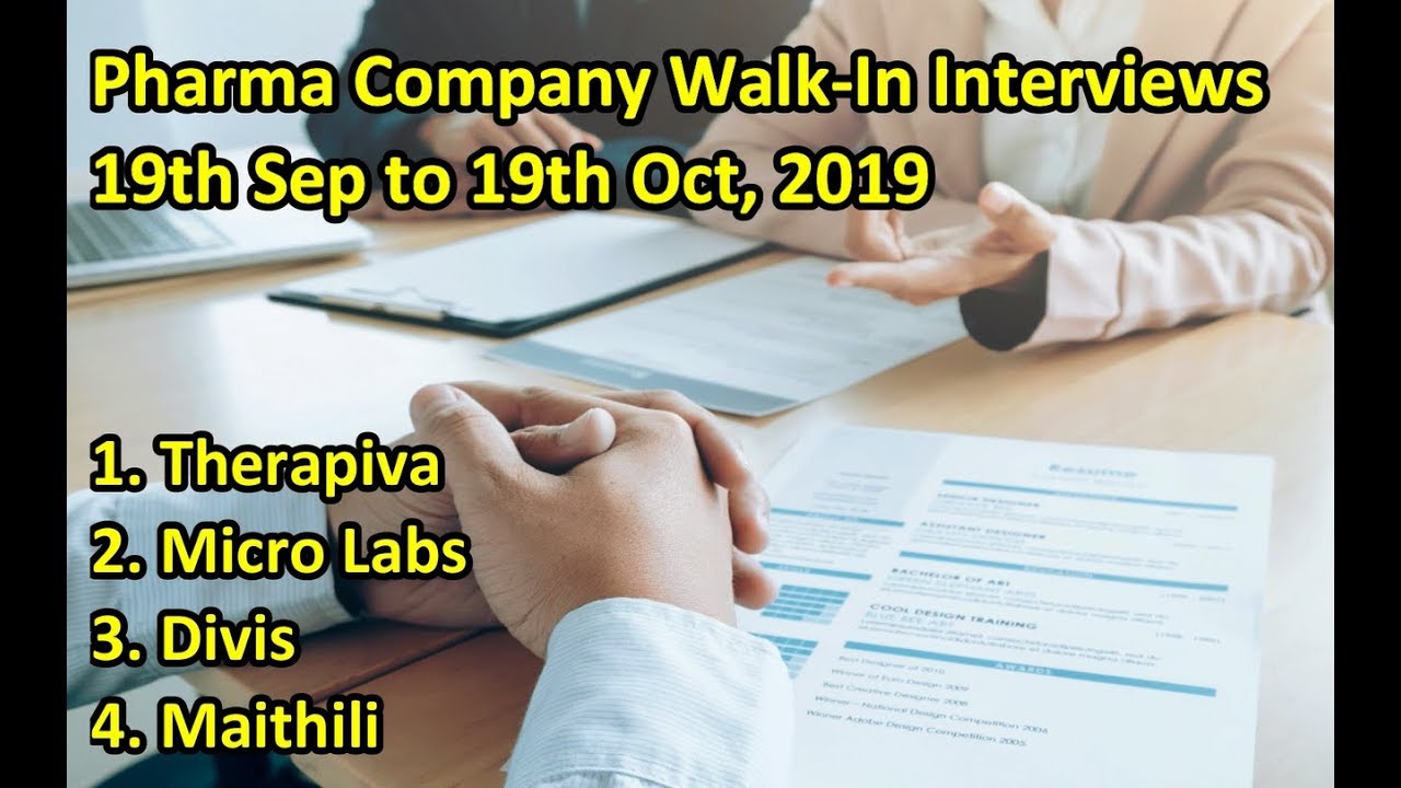 Pharma Company Walk-in Interviews 19th Sep to 19th Oct, 2019
