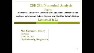 Lecture 19, 21, 22 Numerical Solution of Ordinary Diff Equation Derivation