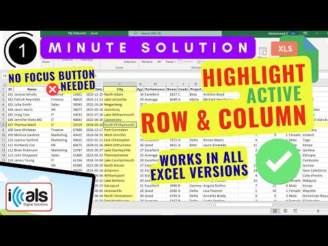 Highlight Active Row, Column in Any Excel without Focus button | No 'FOCUS' | iCalsDigital Solutions