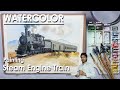 Watercolor Steam Engine Train Painting step by step