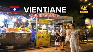 Vientiane capital of Laos walking tour nightlife & night market 4k