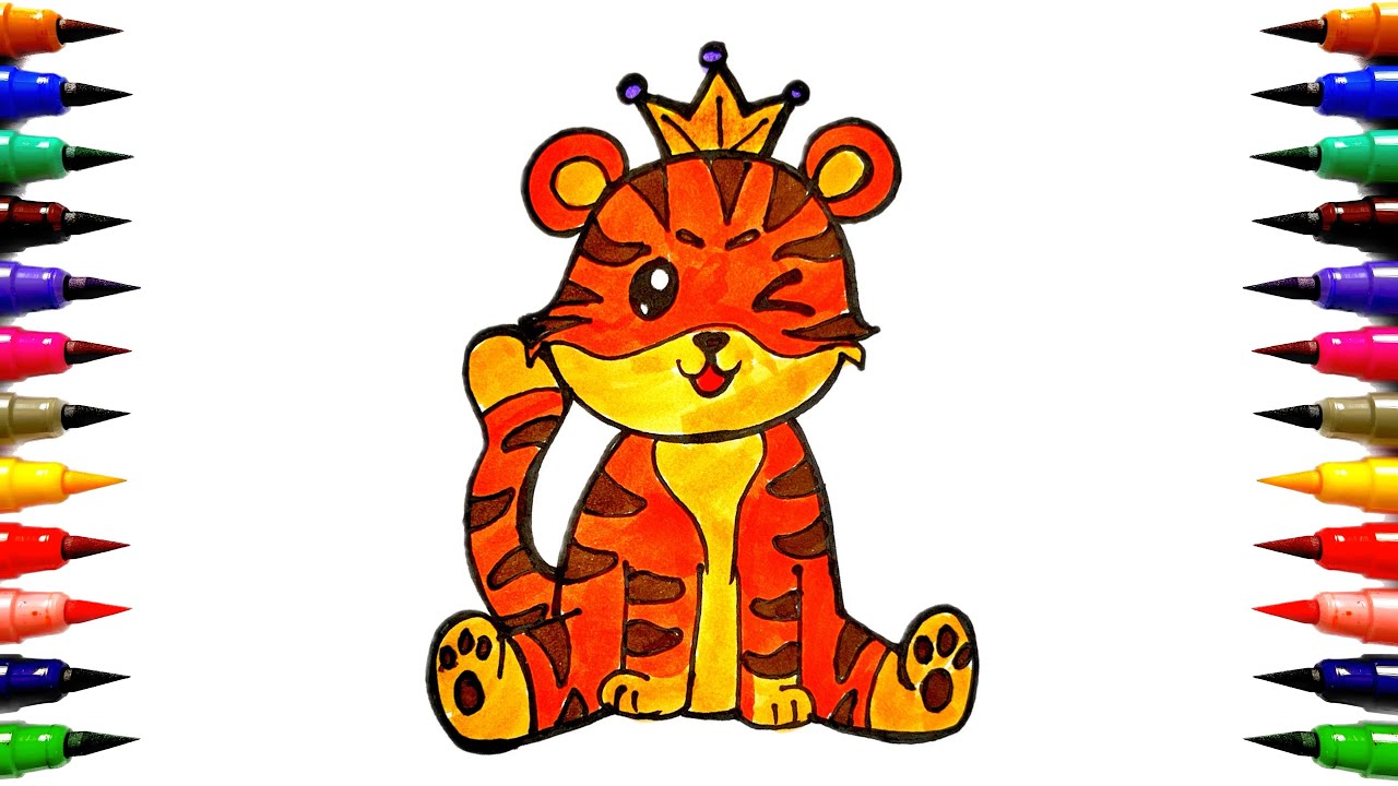 Cute Tiger Drawing | King Drawing and Colouring for Kids | How To Draw ...
