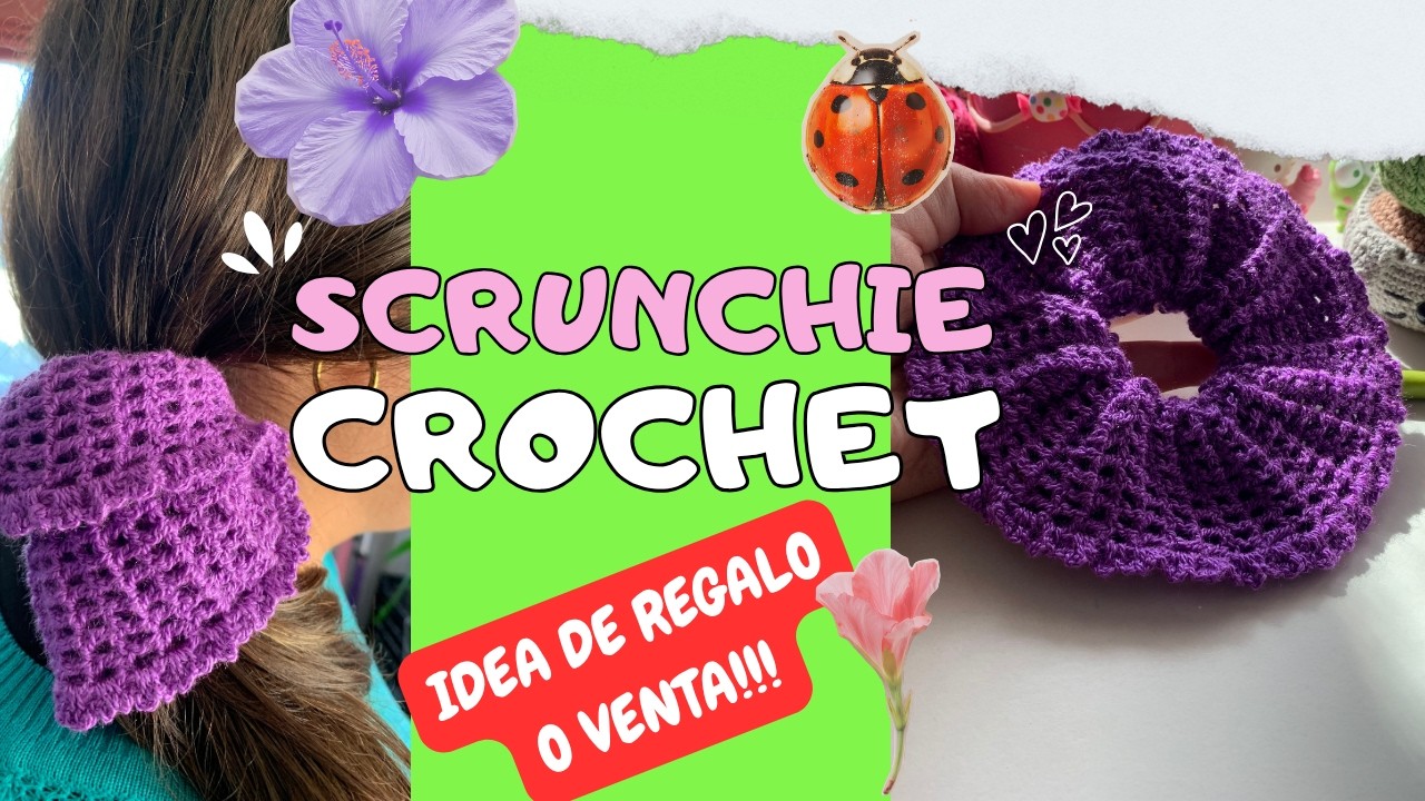 🧶💗SCRUNCHIE / COLETERO A CROCHET 🧶💗 ECONÓMICO Y RÁPIDO DE HACER‼️😊