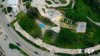 Drone view over Young Circle : Arts Park in Hollywood, FL