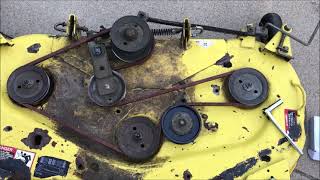 OldGuyDIY John Deere X320 48" Deck Removal From Tractor, Idler Pulley & Drive Belt Replacement