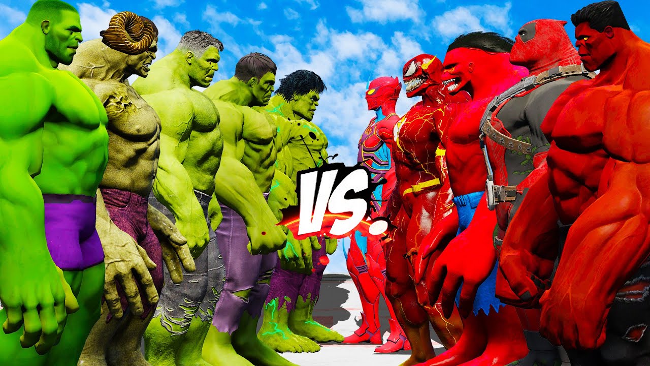 TEAM RED HULK VS TEAM GREEN HULK - EPIC SUPERHEROES WAR - YouTube