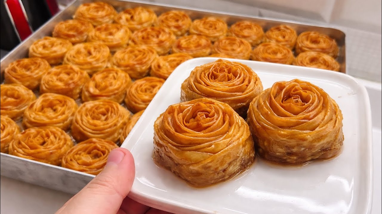 Bu baklavanın yapımı herkes hayran kaldı yiyenler tarifi istedi kolay gül baklava tarifi